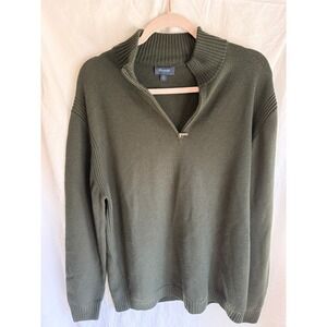 Faconnable Mens XL Quarter Zip Sweater Olive Green Mock Neck Ribbed KnitPullover
